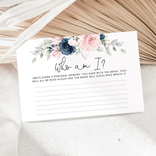 Blush floral navy Who am I bridal shower game Stationery (Creator Uploaded)