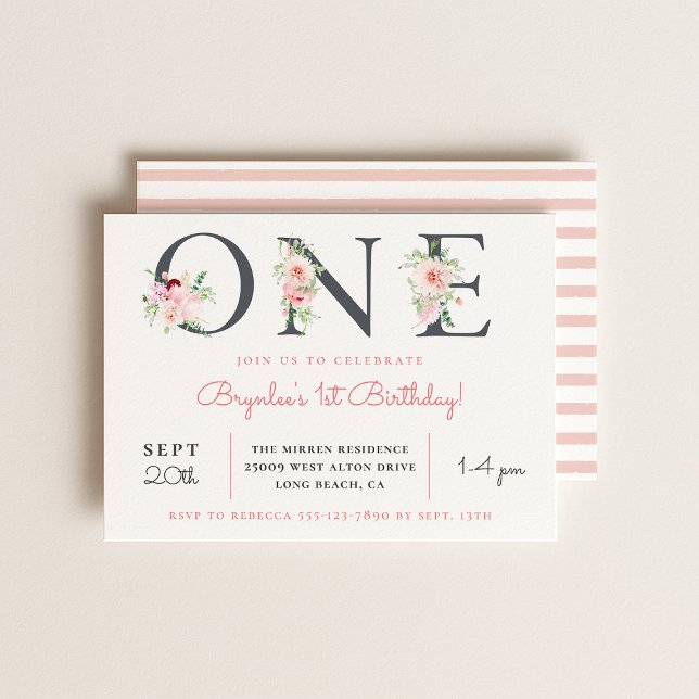 Blush Floral ONE | 1st Birthday Invitation (Creator Uploaded)
