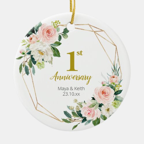 Blush Floral Our First Anniversary Ceramic Ornament