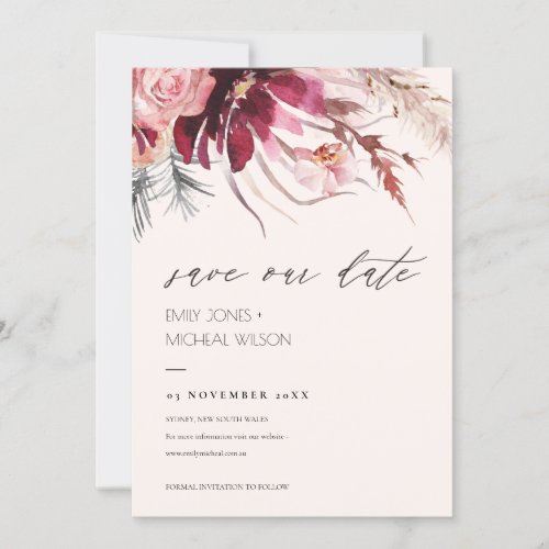 Blush Floral Pampas Grass Save the Date Invite