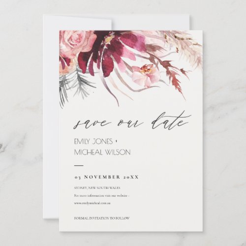 Blush Floral Pampas Grass Save the Date Invite