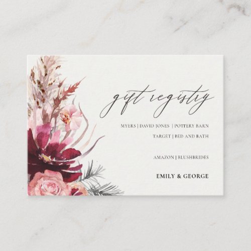 Blush Floral Pampas Grass Wedding Gift Registry Enclosure Card