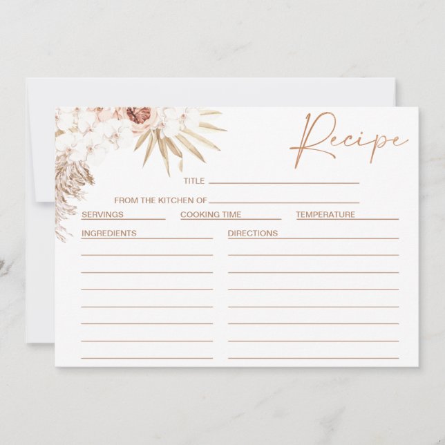 Blush Floral Pampas Palm Bridal Shower Recipe Card (Front)
