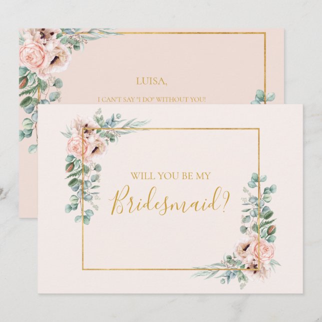 Blush Floral | Pastel Bridesmaid Proposal Card (Front/Back)