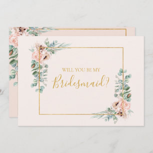 Blush Floral Pastel Bridesmaid Proposal Card