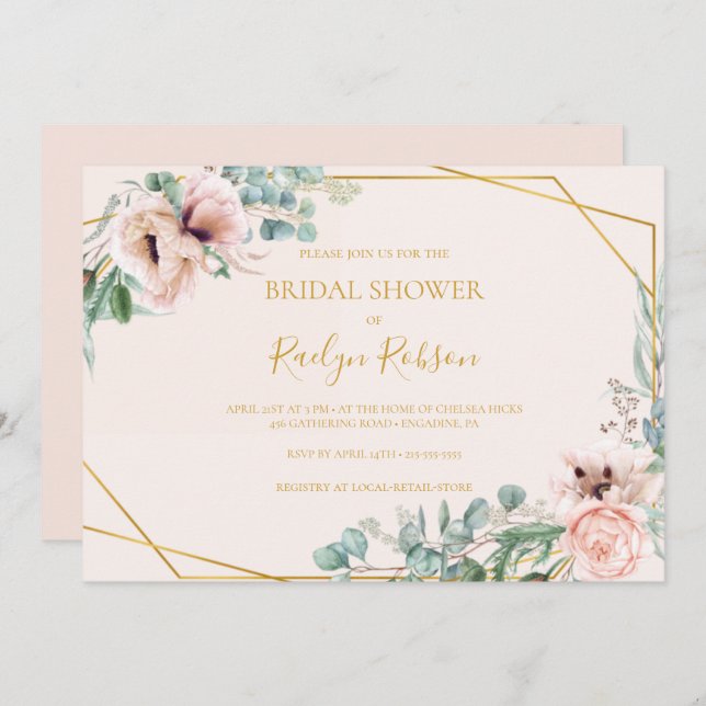 Blush Floral | Pastel Horizontal Bridal Shower Invitation (Front/Back)
