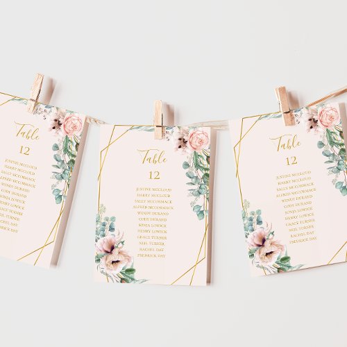 Blush Floral  Pastel Table Number Seating Chart