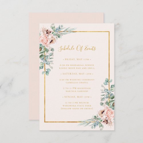 Blush Floral  Pastel Wedding Schedule of Events Enclosure Card