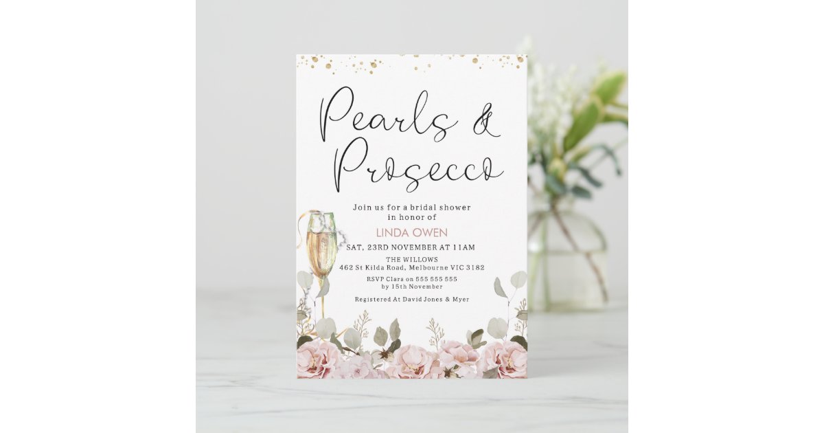 Blush Floral Pearls And Prosecco Bridal Shower Invitation Zazzle blush-floral-pearls-and-prosecco-bridal-shower-invitation-zazzle