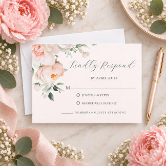 Blush Floral Peony Elegant Wedding Response Card