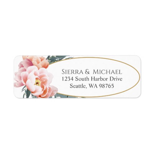 Blush Floral Peony Gold Wedding Return Address Label
