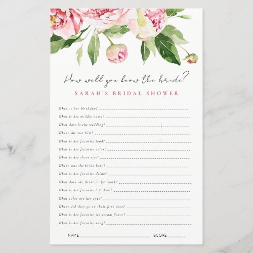 Blush Floral Peony How Well You Know Bride Game 