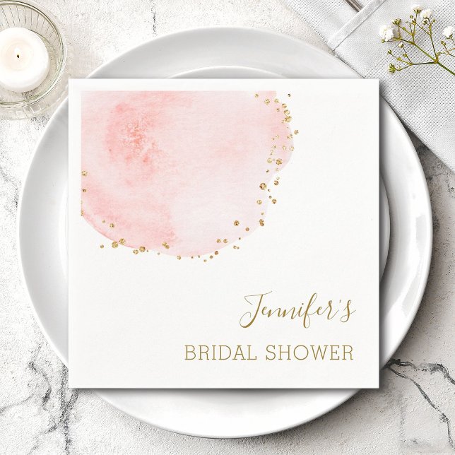 Blush Floral Petal Gold Glitter Dots Bridal Shower Napkins (Creator Uploaded)