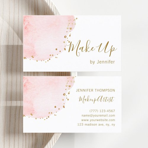 Blush Floral Petal Gold Glitter Dots Business Card