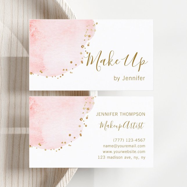 Blush Floral Petal Gold Glitter Dots Business Card (Front & Back)