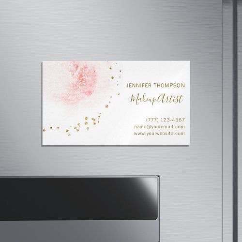 Blush Floral Petal Gold Glitter Dots Business Card Magnet