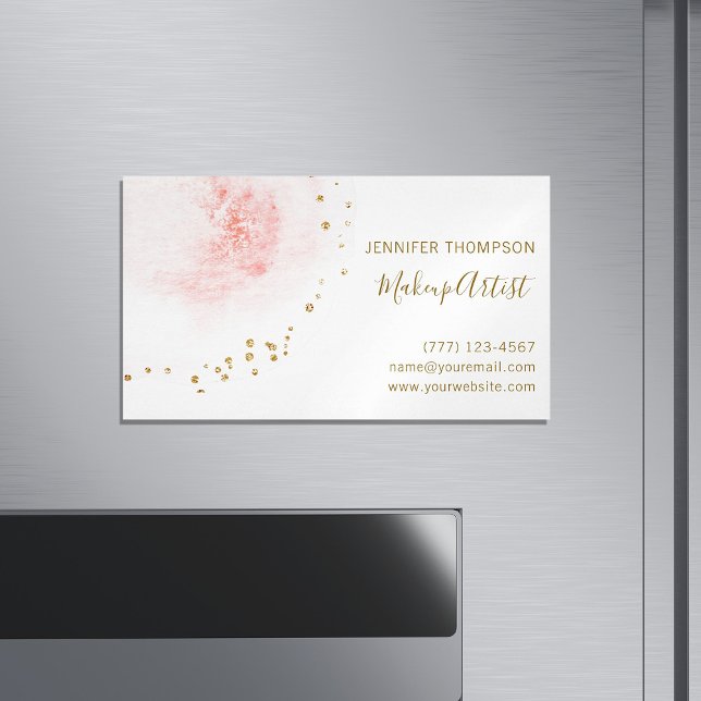 Blush Floral Petal Gold Glitter Dots Business Card Magnet (Creator Uploaded)