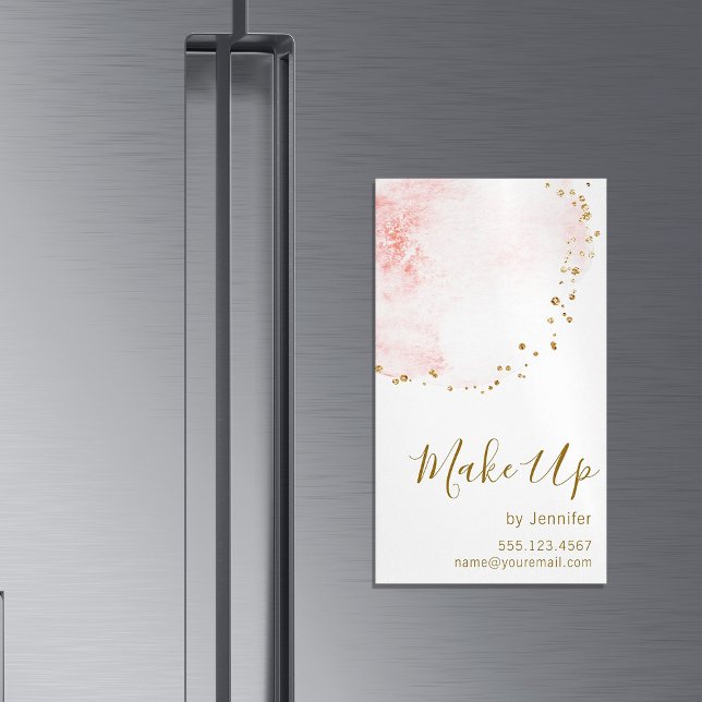 Blush Floral Petal Gold Glitter Dots Business Card Magnet (Creator Uploaded)