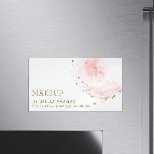 Blush Floral Petal Gold Glitter Dots Business Card Magnet