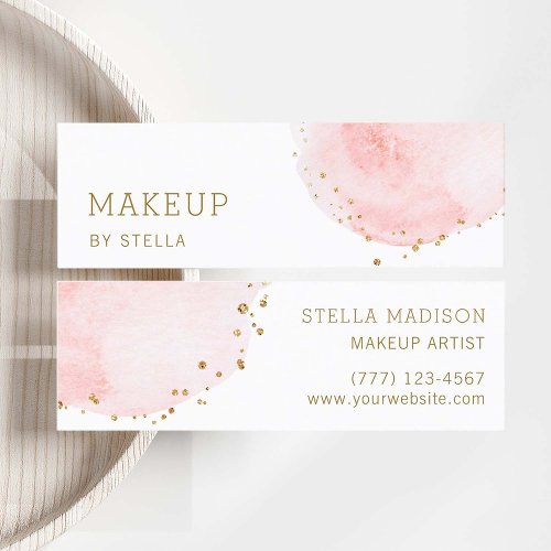 Blush Floral Petal Gold Glitter Dots Mini Business Card