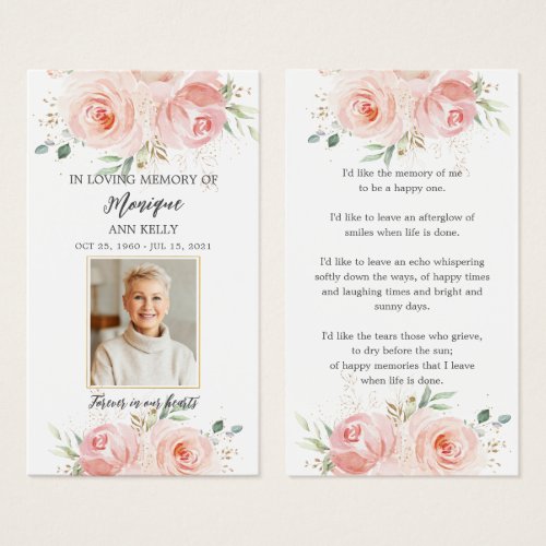 Blush Floral Photo Funeral Memorial Bookmark