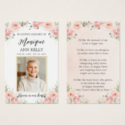 Blush Floral Photo Funeral Memorial Bookmark