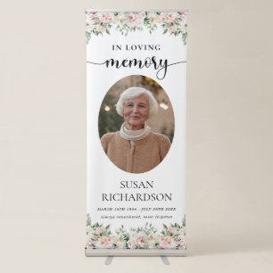 Blush Floral Photo Funeral Memorial Retractable Banner