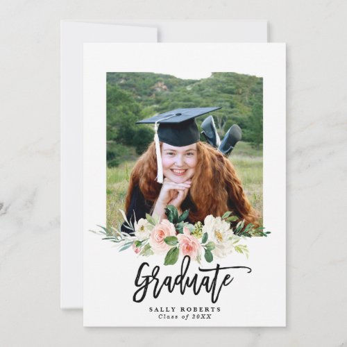 blush floral photo graduation invitation