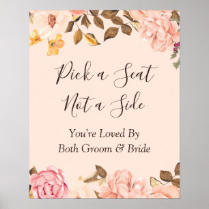 Blush Floral Pick A Seat Wedding Sign