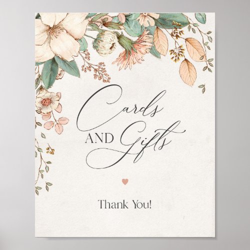 blush floral pink baby shower cards and gifts sign