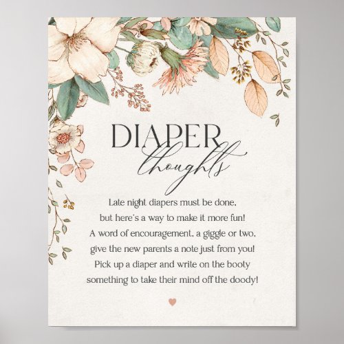 blush floral pink baby shower diaper thoughts sign
