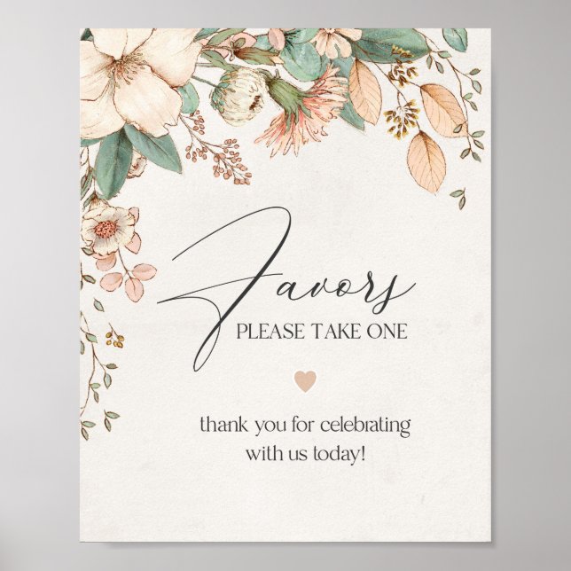 blush floral pink baby shower favors sign (Front)