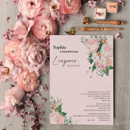 Blush Floral Pink Bridal Lingerie Shower Invitation