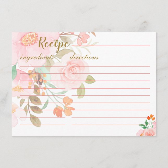 Blush Floral Pink Bridal Shower Recipe Card (Front)