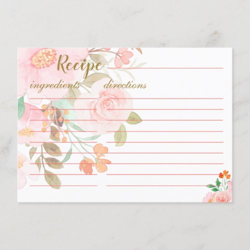 Blush Floral Pink Bridal Shower Recipe Card