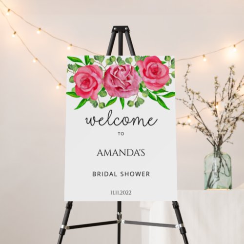 Blush floral pink bridal shower welcome sign