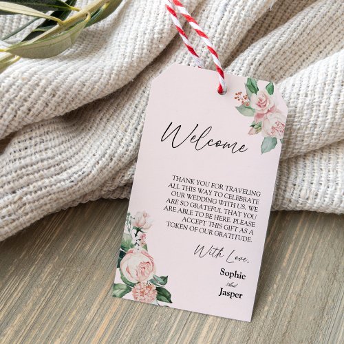 Blush Floral Pink Destination Wedding Welcome Gift Tags
