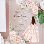 Blush Floral Pink Dress Princess Gown Quinceanera  Acrylic Invitations<br><div class="desc">Personalize this elegant blush floral Quinceañera / Quinceanera / Mis Quince Anos / Sweet 16 birthday acrylic invitation easily and quickly. Simply click the Edit Using Design Tools button to further edit the texts, change fonts and fonts colors. Featuring soft watercolor blush flowers, a girl dressed in a lovely blush...</div>
