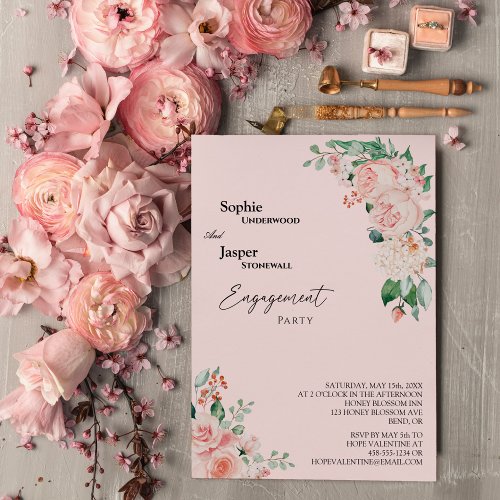 Blush Floral Pink Engagement Party Invitation