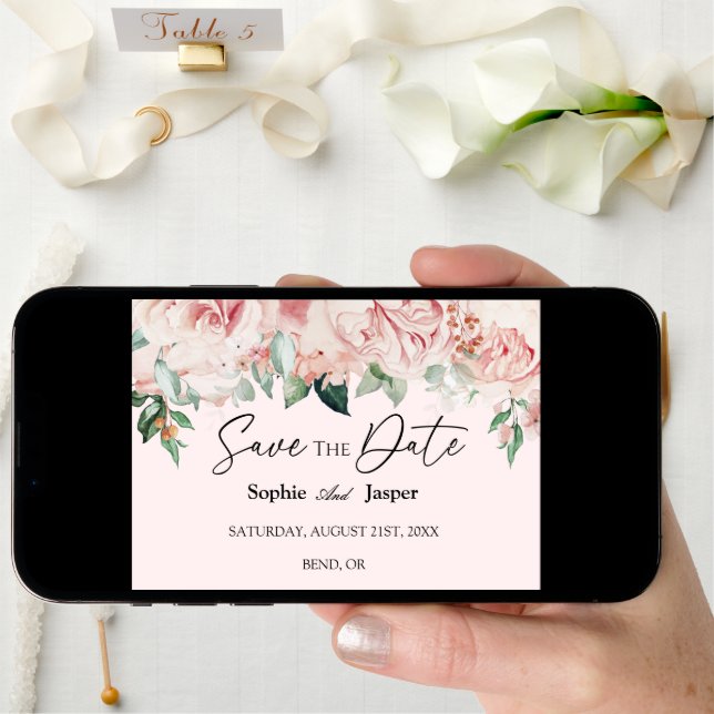 Blush Floral Pink Flat Save The Date Card (Front Digital)