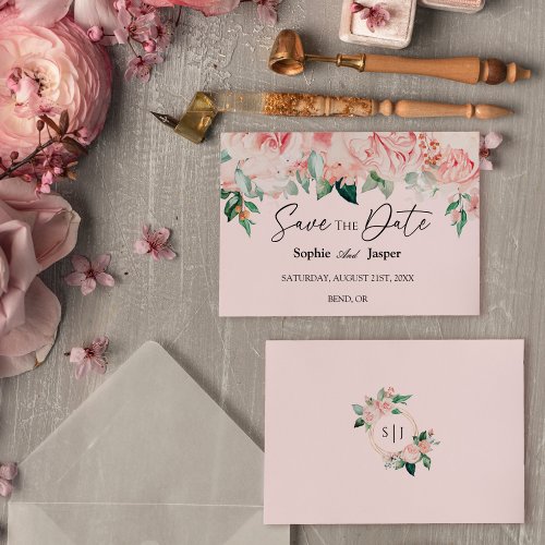 Blush Floral Pink Flat Save The Date Card