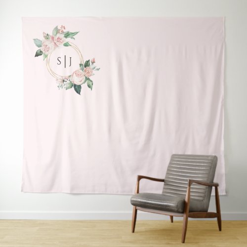 Blush Floral Pink Monogram Wedding Photo Backdrop