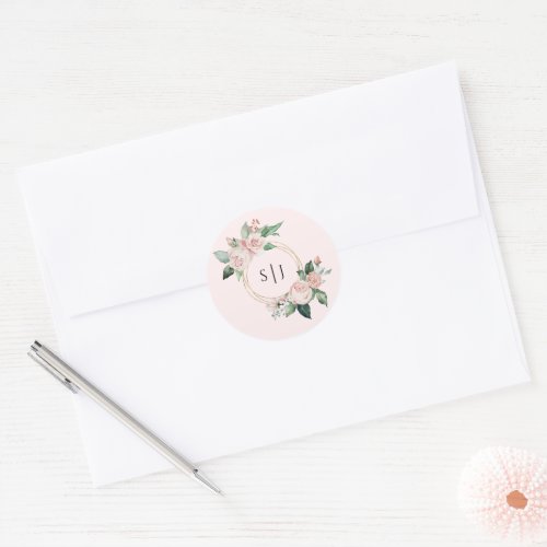 Blush Floral Pink Monogram Wedding Sticker