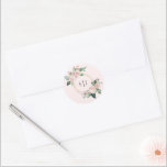 Blush Floral Pink Monogram Wedding Sticker<br><div class="desc">This blush floral pink monogram wedding sticker design features beautiful chic classic backgrounds of pastel pink and navy blue with simple modern typography and elegant calligraphy to set a sophisticated tone for any style of event. Each product is embellished with gorgeous blush pink roses and peach and ivory hydrangeas arranged...</div>