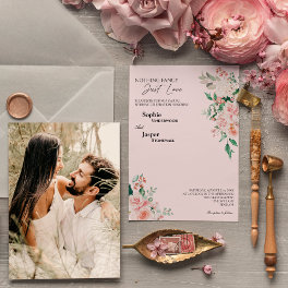Blush Floral Pink Nothing Fancy Photo Wedding Invitation
