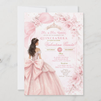 Blush Floral Pink Quinceañera Invitation