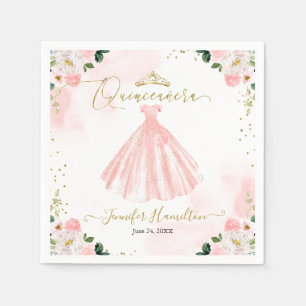 Blush Floral Pink Quinceanera Napkins