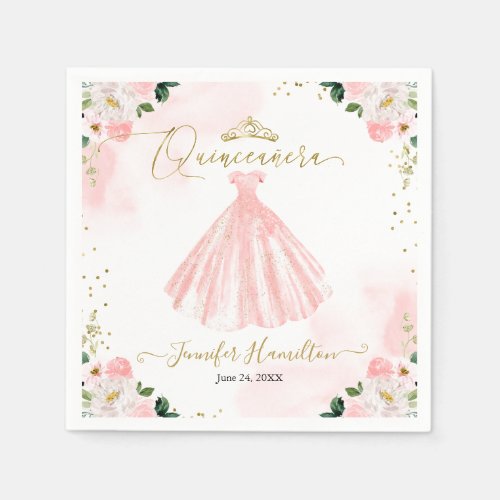 Blush Floral Pink Quinceanera Napkins