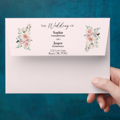 Blush Floral Pink Simple Wedding Envelope