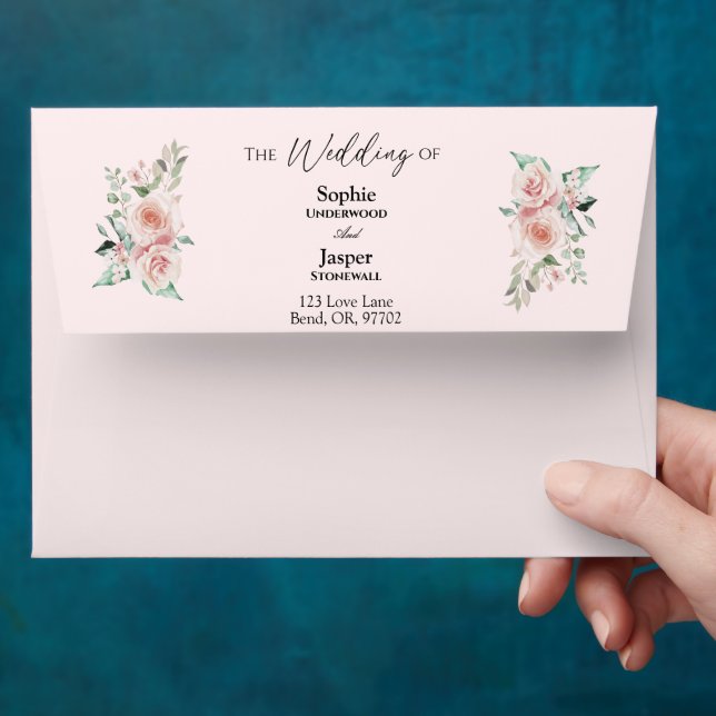 Blush Floral Pink Simple Wedding Envelope (Hand)